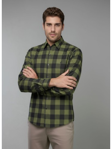 Camisa Xadrez Verde e Preta Manga Longa