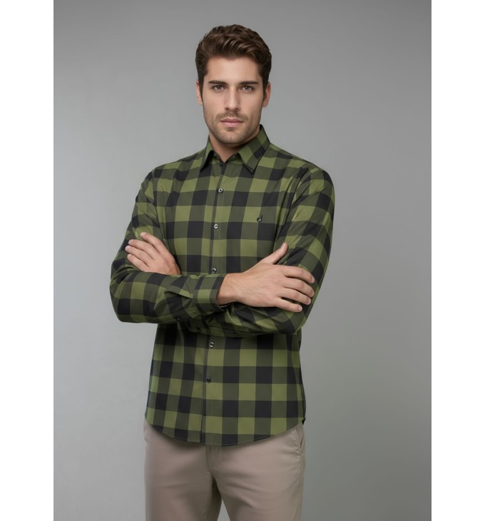 Camisa Xadrez Verde e Preta Manga Longa