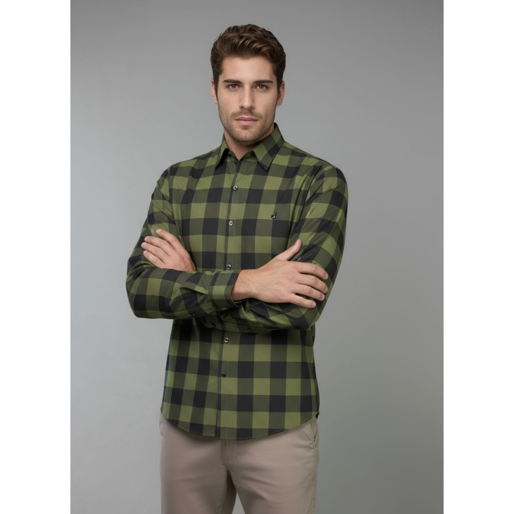 Camisa Xadrez Verde e Preta Manga Longa