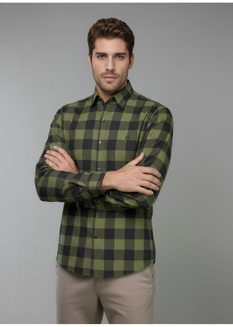 Camisa Xadrez Verde e Preta Manga Longa