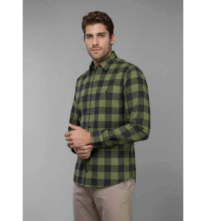 Camisa Xadrez Verde e Preta Manga Longa