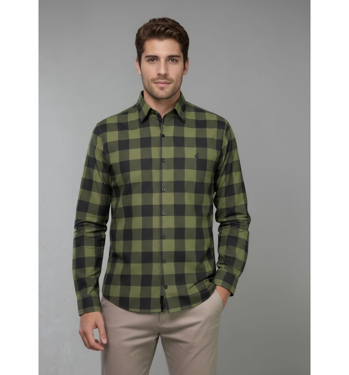 Camisa Xadrez Verde e Preta Manga Longa