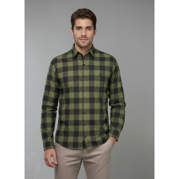Camisa Xadrez Verde e Preta Manga Longa