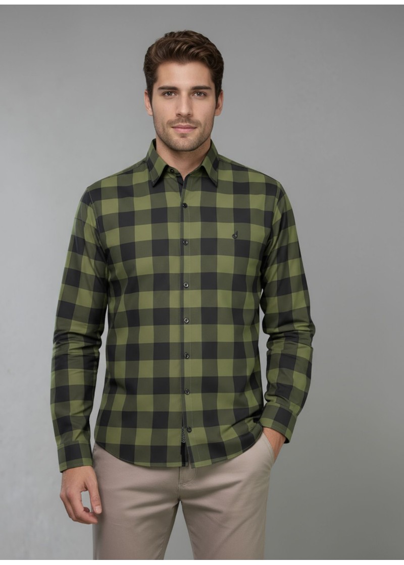 Camisa Xadrez Verde e Preta Manga Longa