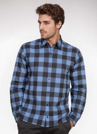 Camisa Xadrez Azul e Preta Manga Longa
