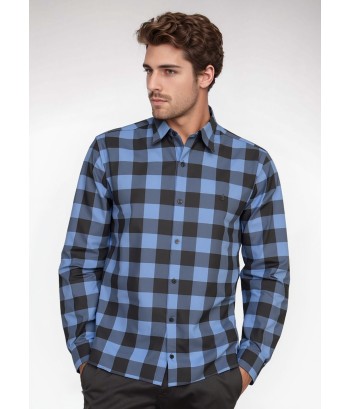 Camisa Xadrez Azul e Preta Manga Longa