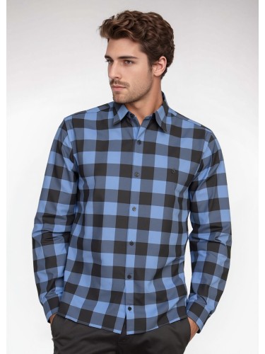 Camisa Xadrez Azul e Preta Manga Longa