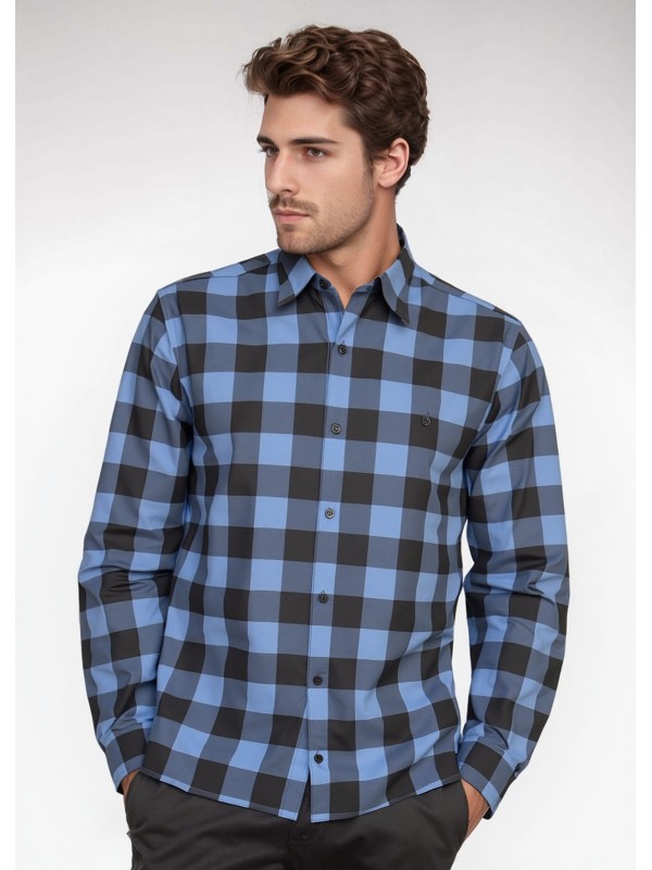 Camisa Xadrez Azul e Preta Manga Longa Camisa Xadrez Azul e Preta Manga Longa