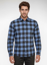 Camisa Xadrez Azul e Preta Manga Longa