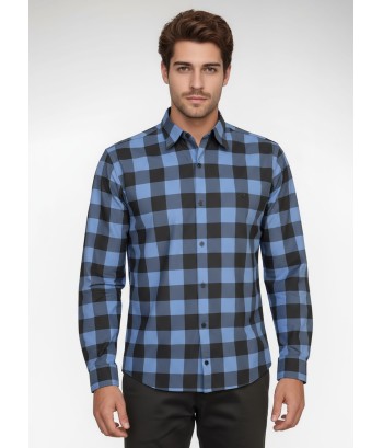Camisa Xadrez Azul e Preta Manga Longa