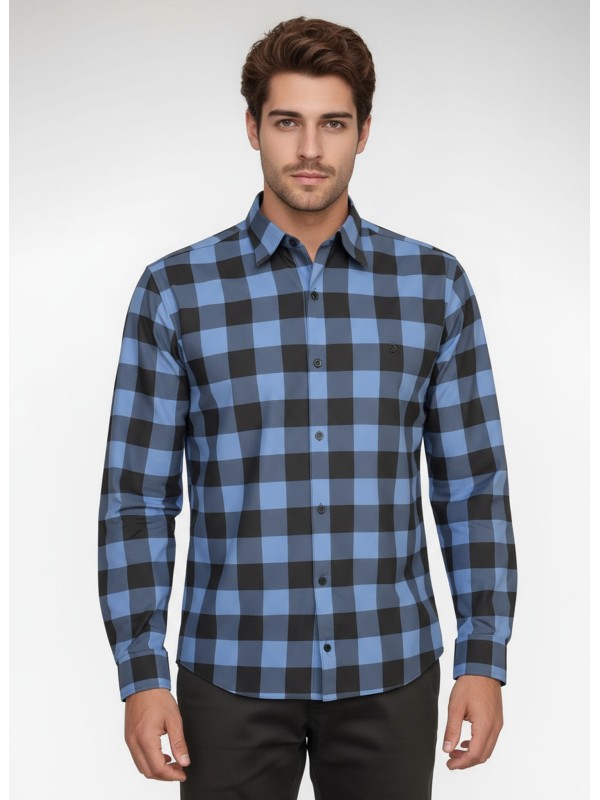 Camisa Xadrez Azul e Preta Manga Longa Camisa Xadrez Azul e Preta Manga Longa
