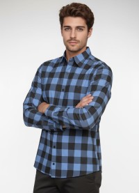 Camisa Xadrez Azul e Preta Manga Longa