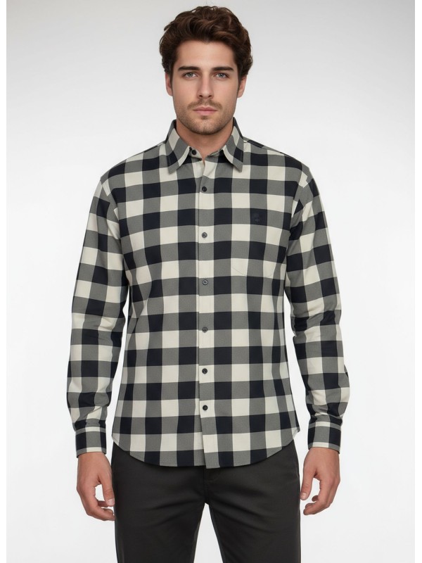 Camisa Xadrez Bege e Preta Manga Longa Camisa Xadrez Bege e Preta Manga Longa