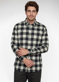 Camisa Xadrez Bege e Preta Manga Longa