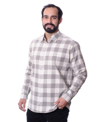 Camisa xadrez masculina cinza e branca