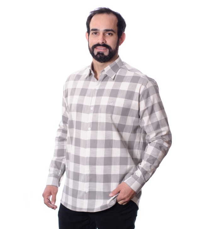 Camisa xadrez masculina cinza e branca Camisa xadrez masculina cinza e branca