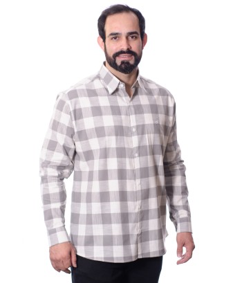 Camisa xadrez masculina cinza e branca