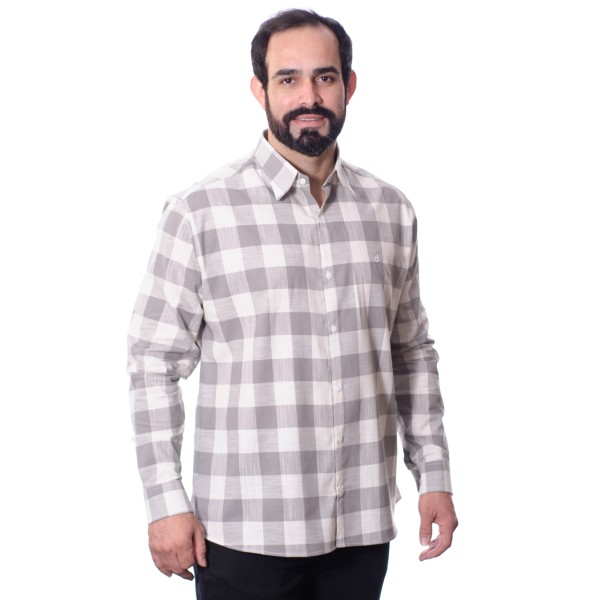 Camisa xadrez masculina cinza e branca