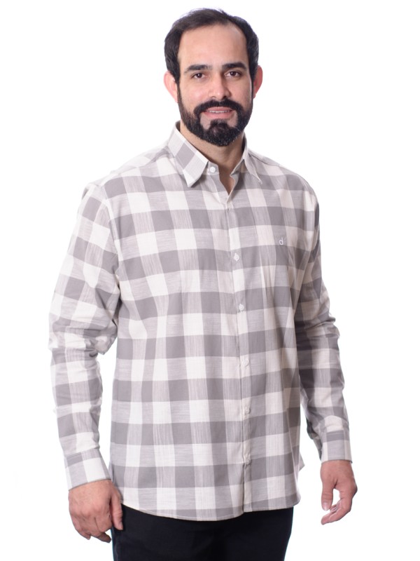 Camisa xadrez masculina cinza e branca