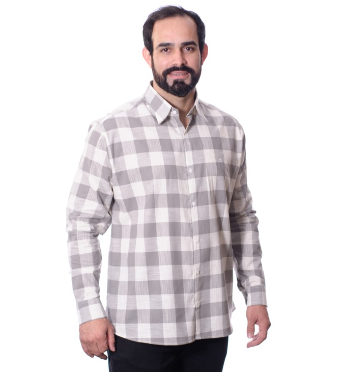 Camisa xadrez masculina cinza e branca Camisa xadrez masculina cinza e branca