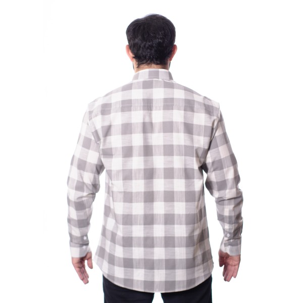 Camisa xadrez masculina cinza e branca