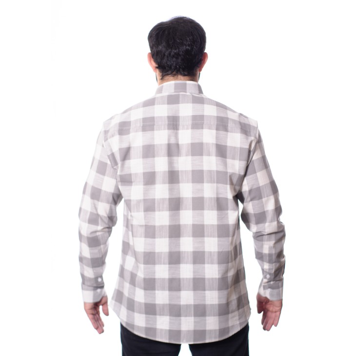 Camisa xadrez masculina cinza e branca