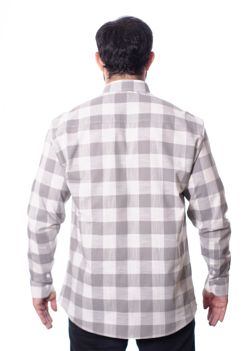 Camisa xadrez masculina cinza e branca