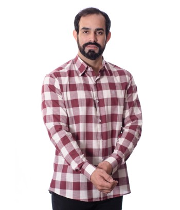 Camisa xadrez masculina vinho e branca