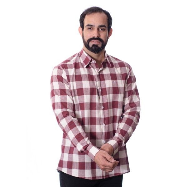 Camisa xadrez masculina vinho e branca