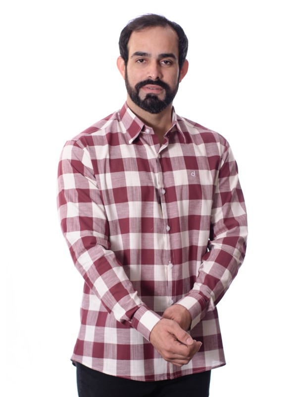 Camisa xadrez masculina vinho e branca