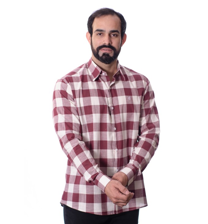 Camisa xadrez masculina vinho e branca Camisa xadrez masculina vinho e branca