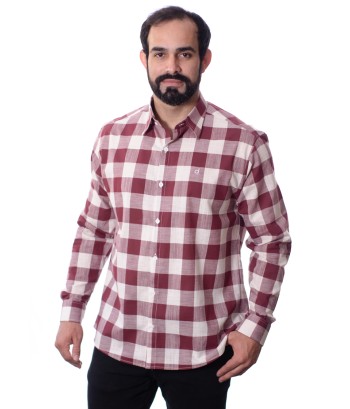 Camisa xadrez masculina vinho e branca