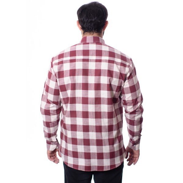 Camisa xadrez masculina vinho e branca