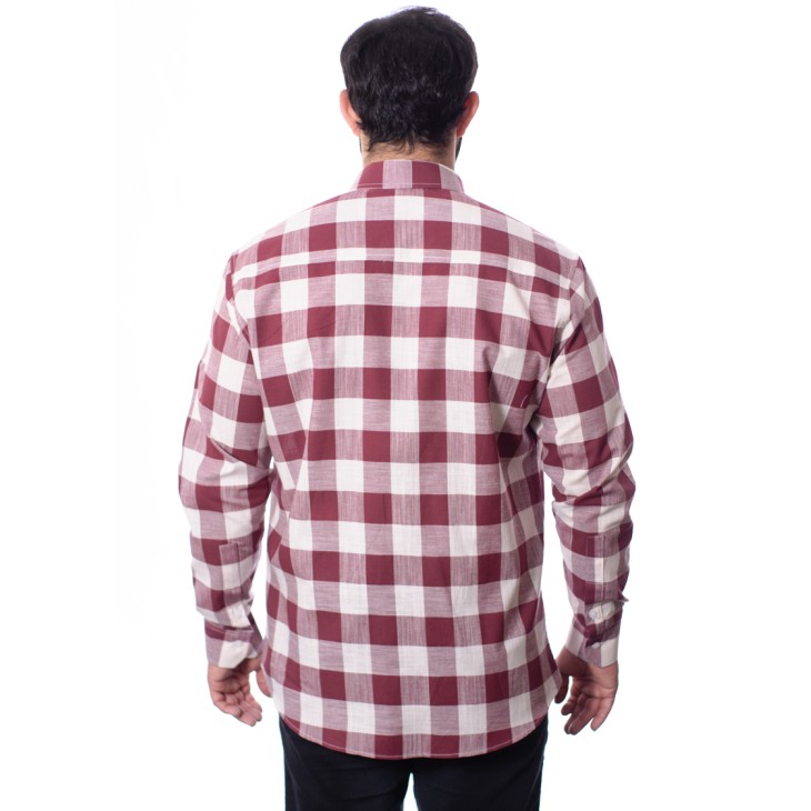 Camisa xadrez masculina vinho e branca