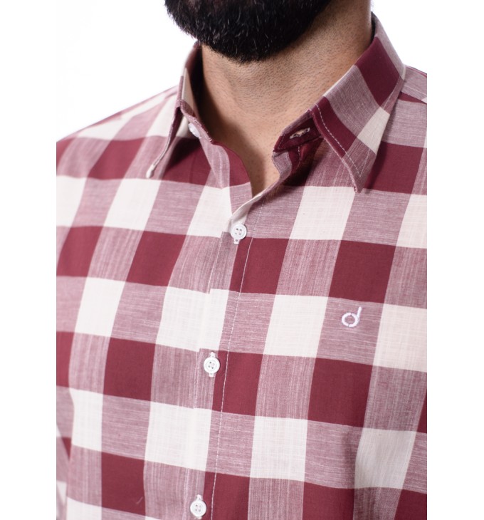 Camisa xadrez masculina vinho e branca Camisa xadrez masculina vinho e branca