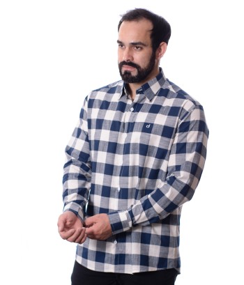 Camisa xadrez masculina marinho e branca