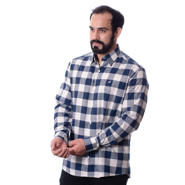 Camisa xadrez masculina marinho e branca
