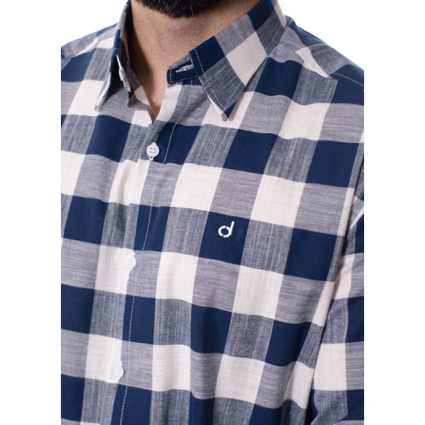 Camisa xadrez masculina marinho e branca