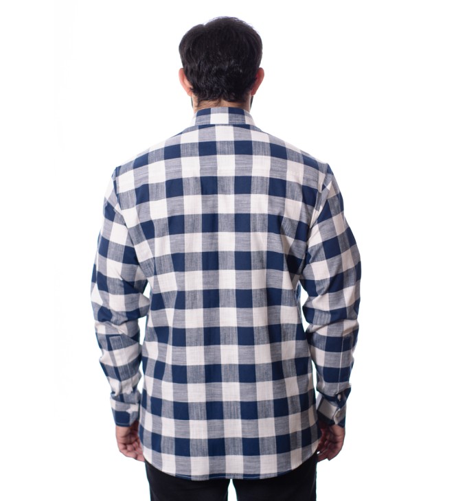 Camisa xadrez masculina marinho e branca Camisa xadrez masculina marinho e branca