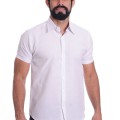 Camisa social branca masculina de tricoline manga curta