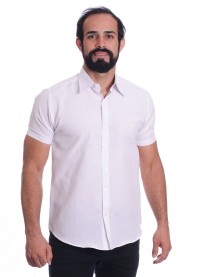 Camisa social branca masculina de tricoline manga curta