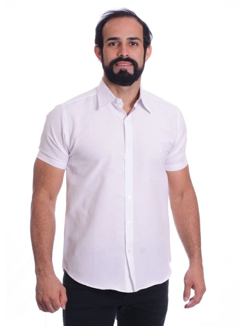 Camisa social branca masculina de tricoline manga curta Camisa social branca masculina de tricoline manga curta