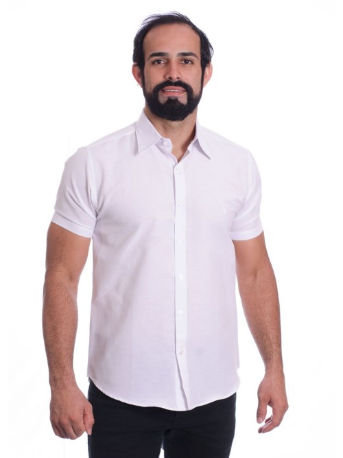 Camisa social branca masculina de tricoline manga curta