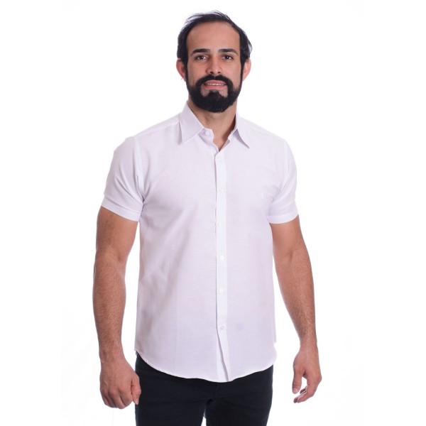 Camisa social branca masculina de tricoline manga curta