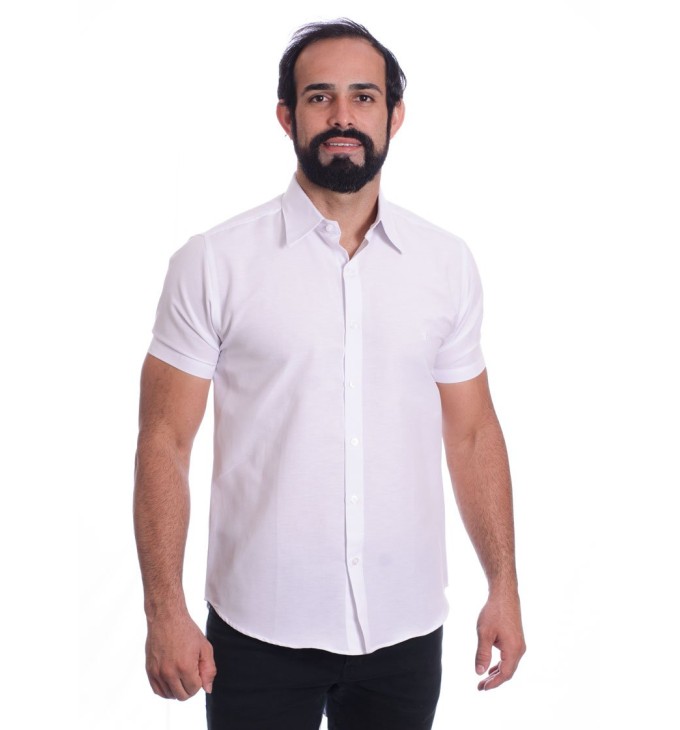 Camisa social branca masculina de tricoline manga curta Camisa social branca masculina de tricoline manga curta