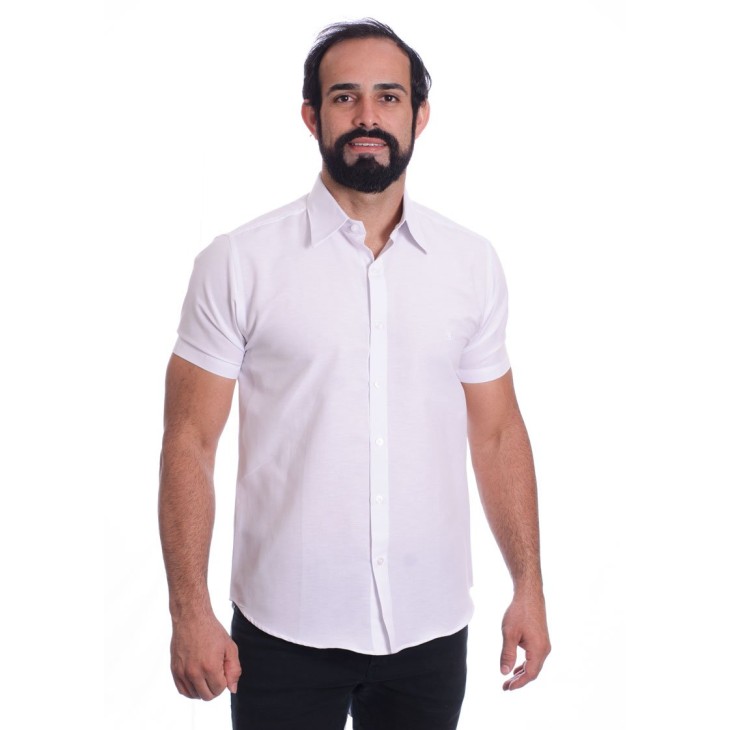 Camisa social branca masculina de tricoline manga curta