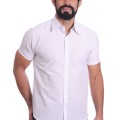 Camisa social branca masculina de tricoline manga curta