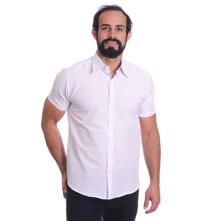 Camisa social branca masculina de tricoline manga curta Camisa social branca masculina de tricoline manga curta