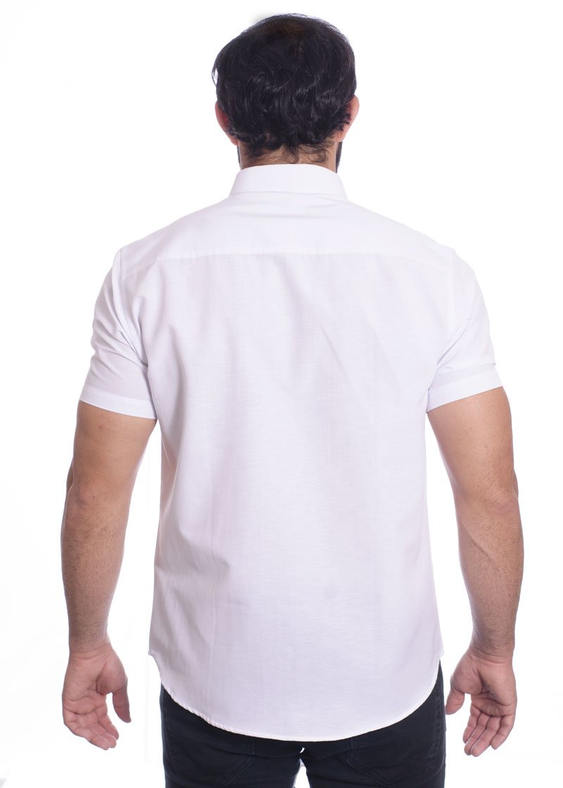 Camisa social branca masculina de tricoline manga curta