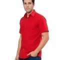 Camisa social vermelha de tricoline manga curta